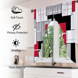 ULQUISNCE Red Swag Valances Set, Geometric Red Grey Swag Curtains Gray Modern Kitchen Curtains Fade and Wrinkle Resistant - Ideal for Living Room, Kitchen, Bathroom (36" x 63", 2 Panels)