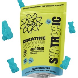 Gomitas de Creatina Suptropic 4000mg | 60 uds | Sabor Natural a Arándano | Suplemento Pre Entreno Vegano para Hombres y Mujeres | Creatina Monohidratada Masticable