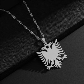 LUTAKU Albanian Eagle Necklace for Women Men, Albanian Eagle Pendant Necklace Charm Chain, Stainless Steel Double Head Eagle Jewelry Accessories (silver)