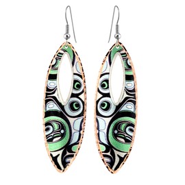 Native Haida Eagle Earrings for Women Eagle Spirit Totem Earrings with Elliptical Cut-out, Elongated Red Teardrop Eagle Earrings, Artisan Handcrafted Hida Jewelry