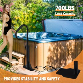 TCFUNDY Hot Tub Handrail, Adjustable 60" Slide Spa Hot Tub Hand Rail, Under Base Spa Step Side Railing 700 LBS Load, Heavy Steel Handrail for Indoor Outdoor Hot Tub with Sponge Grip, Rotatable Handle