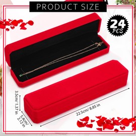 Batiyeer 24 Pcs Velvet Bracelet Box bulk Jewelry Chain necklace box Bracelet Storage Case Long Travel Jewelry Case for Pendant display Valentines Wedding Engagement, 8.86 x 2.13 x 1.38 inch (Red)