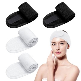 SYEYCW Pack of 4 Cosmetic Hair Bands, Spa Headband, Microfibre Hair Band, Adjustable Hair Protection Band, Terry Cloth Make-Up Hair Band, Cosmetic Headband for Makeup, Sports, Shower, Spa, Yoga