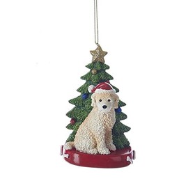 4-Inch Labradoodle with Christmas Tree Ornament Caramel White Cream