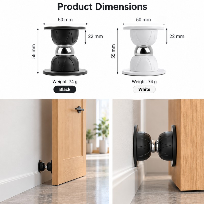Magnetic Door Stopper for Bedroom and Home – Adhesive No-Drill