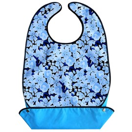 [Kamiqiou] 介護用エプロン お食事エプロン 防水 立体ポケット エプロン おしゃれ お手入れ簡単 食事用 高耐久性 大人用 汚れ防止 給食 高齢者 繰り返し使用 (ブルーA)