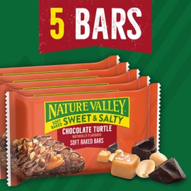 Nature Valley Soft Baked Sweet and Salty Bars, Chocolate Turtle, Morning Snacks, Made with Whole Grain, 5 Bars, 6.2 oz