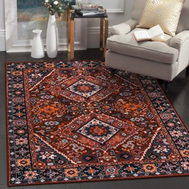 Beeiva Vintage Oriental Area Rug 3x5 Washable Entryway Rug Non-Slip Door Mat Accent Throw Rugs Indoor Floor Carpet for Kitchen Bedroom Living Room Bathroom (Red/Multi, 3x5ft)