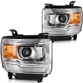 LBRST Headlight Assembly forfor GMC Sierra 1500 2014-2018 for GMC Sierra 2500 HD 2015-2019 for GMC Sierra 3500 HD 2015-2019 Chrome Housing+Amber Reflector Driver and Passenger Side Headlamp