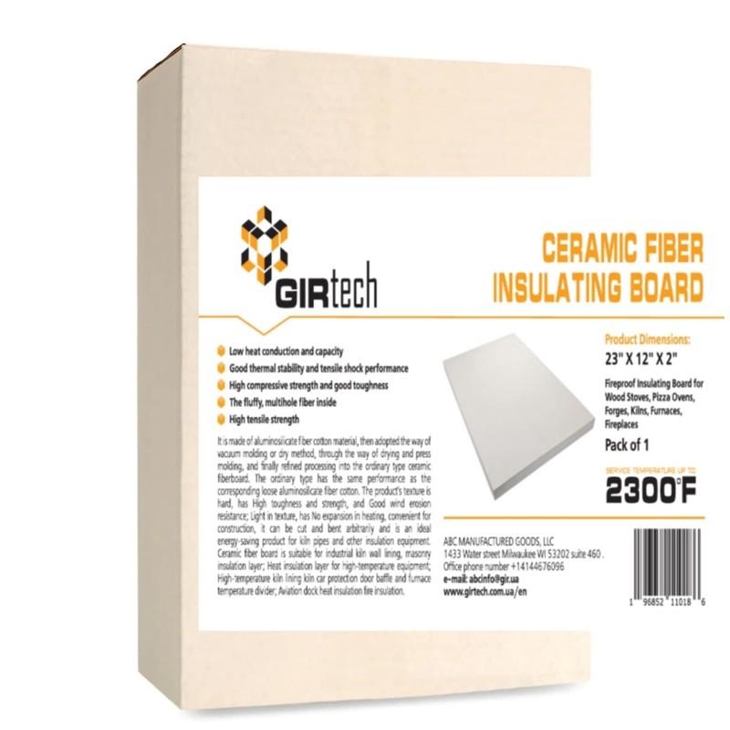 GIRtech Ceramic Fiber Insulation Board (2300F) (23,6" X 12" X
