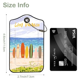 BEAKBOND 2 Pack Pu Leahter Luggage Tags with 2 Pack Lanyards,Cruise Luggage Tag Holder with Stainless Steel Loop (Colorful Surfboards)