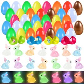 Lnbeyw 220 Packs Easter Egg Basket Stuffers, 140 PCS Mini Resin Bunny 80 PCS Easter Eggs Fillers Kids Party Favors, Glow in Dark Miniature Rabbit Figurines, Surprise Easter Eggs Hunt Games Supplies