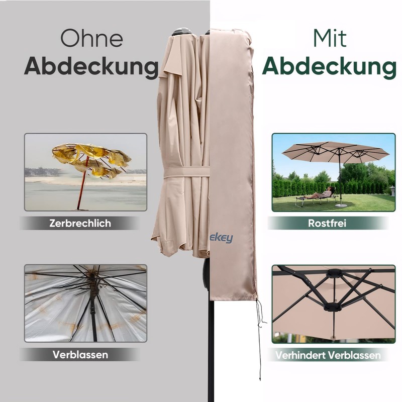 Sekey Protective Cover for Double Parasol, 100% Polyester, Taupe