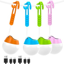 LETMY Rechargeable Camping Lights, 4 Pack Portable tent lights With 4 Lighting Modes, 150LM LED Camping Lantern Waterproof, Only 20g Hanging Tent Lantern for Hiking Backpacking Power Outages emergency