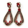 Vintage Inspired Red Crystal Loop Clip On Earrings In Aged