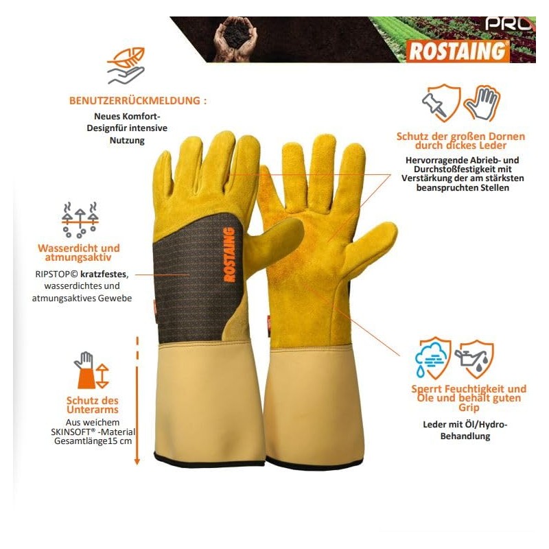 ROSTAING Handschuhe RONCIER - Ein Paar Gartenhandschuhe - Lederschutz -