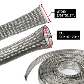 Tinned Copper Grounding Strap Metal Braided Wire Shielding Wrap Cable Sleeve Prevention Mesh Electronic Interfernce Screening 3/16" ID (5/16 inch - 18ft)