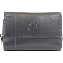 Ladies Soft Real Nappa Leather Zip-around Purse with Front Flap and Double Credit Card Swing Section (Lilac/Dark Brown/Dark Red/Mid Brown) (Navy)