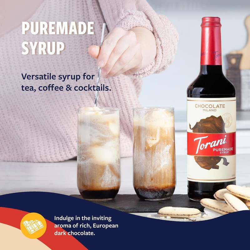Torani Puremade Syrup, Chocolate Milano Flavoring for Drinks & Desserts,