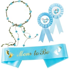 Allonway Mommy to Be Sash, Maternity Sash for Baby Shower, Mom and Dad to Be for Gender Reveal and Baby Shower (Blue)
