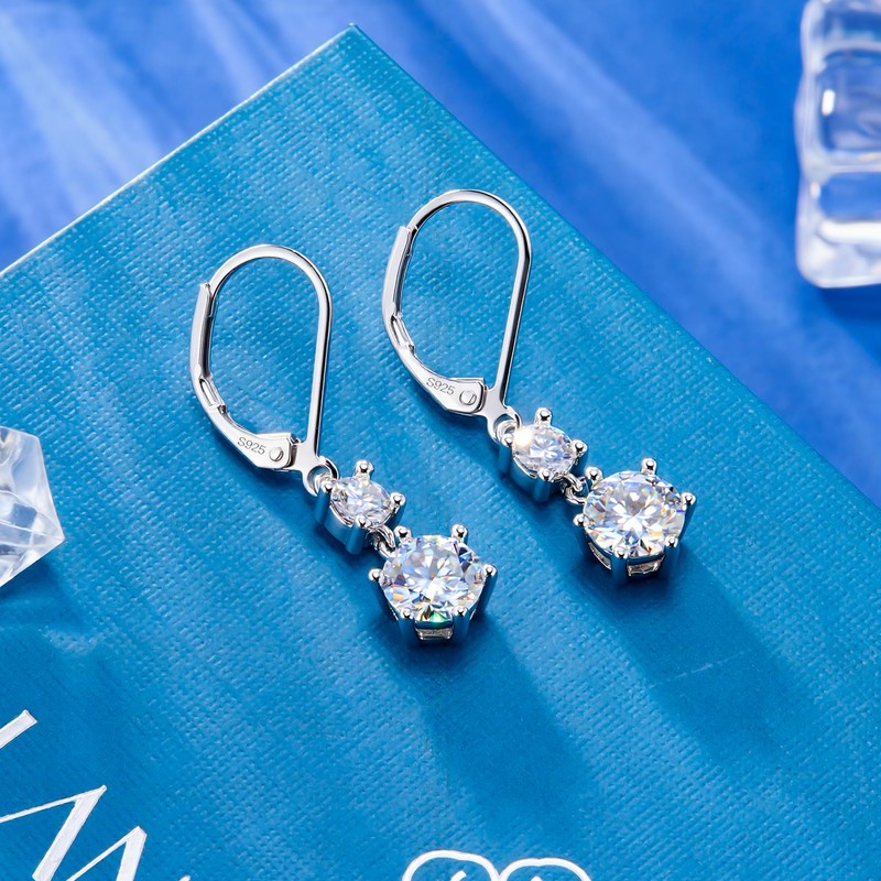 Silver Moissanite Drop Earrings for Women Moissanite Dangle Earrings, 2.6ct