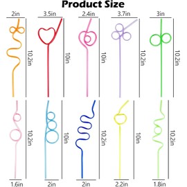 20Pcs Reusable Crazy Silly Straw, Curly Hard Plastic Drinking Straws for Kids/Adults, Curly Swirly Colorful Fun Bendy Straw, Multi-Shaped Party Decorations Supplies Valentines Day Gift