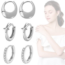JEYORZY 3 Pairs of Hoop Earrings, Women's Jewellery Earrings, Small Hypoallergenic Earrings, Sleeping Cartilage Hoop Earrings, Small Women Men, Piercing Earrings, Women's Cartilage Huggie Hoop