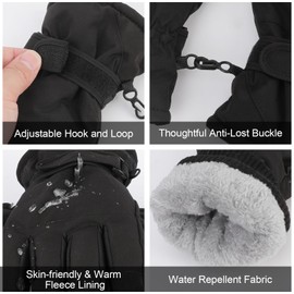 QKURT Ski Gloves, Winter Ski Mittens Waterproof Snowboard Mittens Touchscreen Snow Gloves Outdoor Activities Cold Weather Gloves for Men and Women