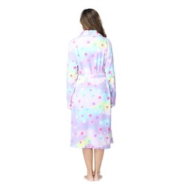 RONGTAI Womens Bathrobe Ladies Fleece Plush Warm Long Robes （Small,Star）