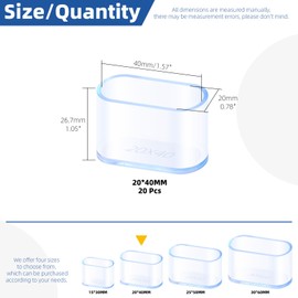Glarks 20pcs 20 x 40mm/0.78 x 1.57in Oval Chair Leg Caps, Clear PVC Furniture Pad Table Feet Covers, Oval Chair Leg Covers to Protect Wood Tile Floors Felt Pads Furniture Leg Caps Reduce Noise