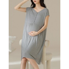 Weardear Women's Maternity Nightdress Sleeveless Button Breastfeeding Nightshirt Pregnancy Labor Nightwear Grey S