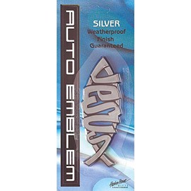 Jesus Script Fish Christian Ichthus Weatherproof Large Auto Emblem - Silver