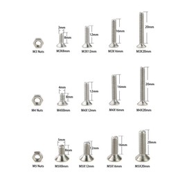 Hilitchi 510pcs M3 M4 M5 Stainless Steel Flat Head Hex Socket Head Cap Bolts Screws Nuts Assortment Kit - 304 Stainless Steel (Flat Head)