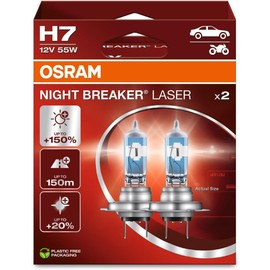 Osram Night Breaker Laser H7 – High-Performance Halogen Headlights, 150% More Brightness, 12V, Duo Pack