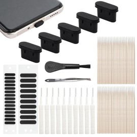 91 Pcs USB C Dust Plug and Speaker Dust Proof Kit, Charging Port Cover with Speaker Dust Sticker, Type C Port Cleaner Kit with Brush and Swabs Anti Dust Compatible for 15 16 17 Pro Max Plus