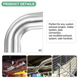 M METERXITY OD 1.5 Inch 90 Degree Mandrel Bend Elbow, Thicken 1.5 mm 304 Stainless Steel Exhaust Elbow Pipe for Car Modified Exhaust System, Stair Handrail Bend, Height 90 mm