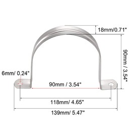 TA-VIGOR 2Pcs Rigid Pipe Straps, 90mm 2 Holes Stainless Steel Tension Tube Clip Clamp, Heavy Duty Conduit Clamps for Pipe Tube Wire Fixing, Laying Plumbing, Electricity, Exhaust