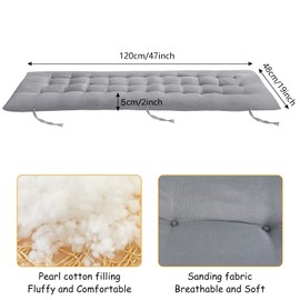 PLULON Garden Bench Cushion, 2 3 Seater Seat Pad Garden Bench Pad Porch Swing Chair Cushion Bench Pad Mat Rectangle Seat Cushion Pad for Garden Patio Lawn Lounger Bench 120x48cm (Grey)