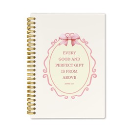 ICEWHITEY Bible Journal Notebook for Women,Prayer Journal for Women,Coquette Pink Bow Spiral Notebook,Cute Christian Study Notebook Journal for Girls,5.5X8.3 Inch (James 1:17)