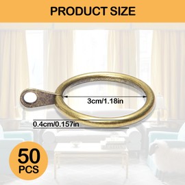 50Pcs Metal Curtain Rings, 38mm Internal Diameter Curtain Rings and Hooks, Curtaining Pole Ring, Brass Curtaining Ring for Drapery, and Shower Hanging