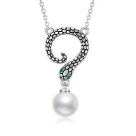 VENACOLY Sterling Silver Snake Pendant Necklace with Pearl, Women's Snake Jewellery, Birthday Gift for Her
