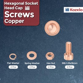 Kozelo 8pcs M8 Socket Head Cap Screws Bolts Nuts Assortment Kit - [M8-1.25x16mm] Red Copper Fully Threaded Hex Screw for 3D Printer Use