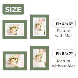 Muzilife 5x7 Wood Picture Frame Flat Set of 4 Display Pictures 4x6 with Mat or 5x7 Without Mat, Green