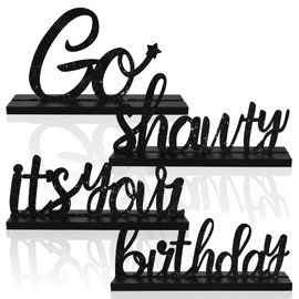 BAOOOFUL Set of 4 Go Shawty It's Your Birthday Glitter Centerpieces Funny Birthday Centerpiece for Women Birthday Party Decorations Birthday Sign Birthday Gift (Black)
