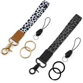 SMLBJUTE 2 Pack Wrist Lanyard for Keys, Keychain Wristlet, Wrist Keychain, Wrist Lanyard for Wallets, ID Holders, and Phones (Black Leopard+Snow Leopard)