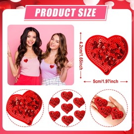 AUGSUN 12pcs Sequin Heart Iron on Patches Valentine's Day Clothing Embroidered Colorful Shiny Red Heart Sew on Patches Applique Repair Patch ﻿DIY Crafts for Clothing Jacket Jeans Pants Dress Backpack Hat