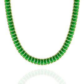 KissYan Diamond Tennis Necklace for Women, 14K/White Gold Plated Cubic Zirconia Baguette Tennis Chain Chunky Paperclip Link Cuban Choker Necklace Dainty Jewelry Gifts, Brass, Cubic Zirconia