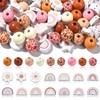 Ipotkitt 100 Pcs Colourful Boho Theme Western Wood Beads Round Arch Flower Shaped Beads Painted Wood Spacer Beads for DIY Keychain Bracelet Jewellery Making