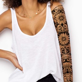 Tatodays Temporary tatoo women Stick on daisy sun flowers flora adult temporary tattoo sticker transfer female body art realistic goth hippie boho temp tattoo festival