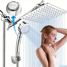 8 Inch All Metal 3-Way Rain Shower Head, High Pressure Shower Head, Dual Shower Heads with Handheld Spray Combo - Upgrade Extension Arm Height Adjustable - Color: Chrome, Size: 8-inch shower head